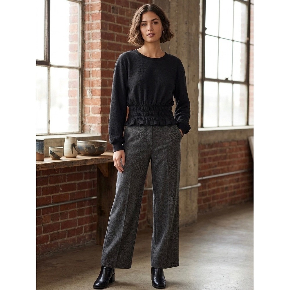 Maeve by Anthropologie Black Smocked Waist Textured Peplum Pullover Top Medium